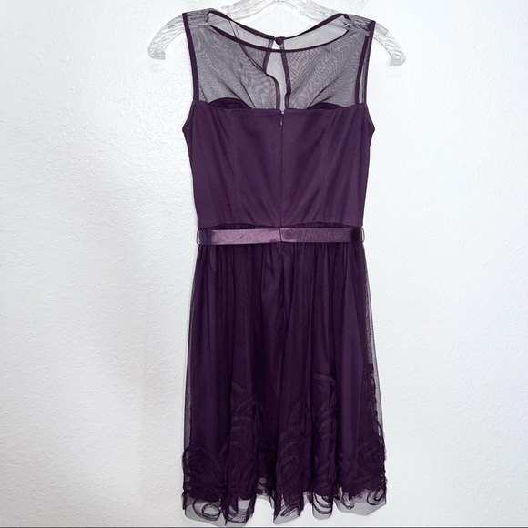 Eliza J Dress Women Small Purple Fit & Flared Chiffon illusion sleeveless Bow  i - Picture 4 of 10